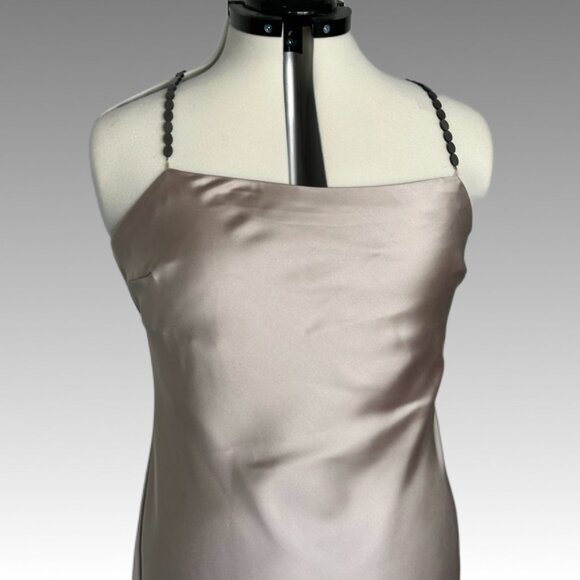 ZARA Beaded Strap Satin Effect Slip Dress Champagne Formal Glam Prom Party L - Picture 3 of 11